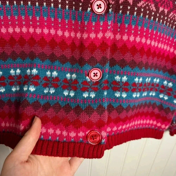 Talbots red pink blue button front cardigan long sleeve Medium petite K13 - Picture 4 of 6